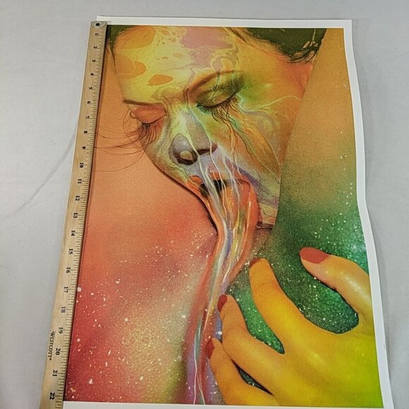Sensual Oral Sparkle Glitter Rainbow Acid Sex Adult Art Print Signed 15.5x22 in - Picture 9 of 11